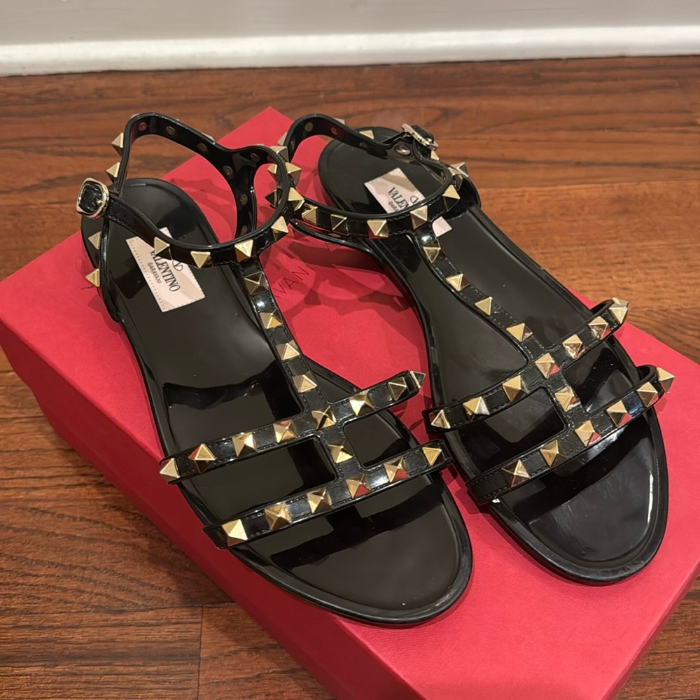 Valentino Rockstud Flat Rubber Sandal